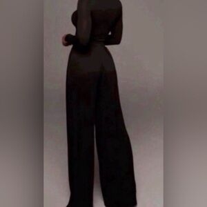 Women’s Black Self-Double Layer Wide Leg Pants Medium